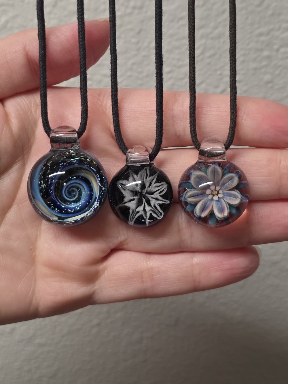 Handmade Glass Flower & Spiral Pendant Necklace Lot